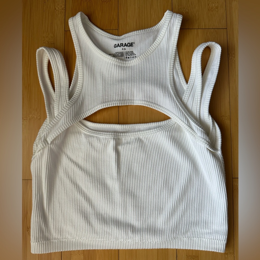Garage White Ribbed Cut-Out Tank Top